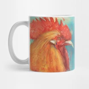 Orange Rooster Painting on Bluish Background - Vintage Style Mug